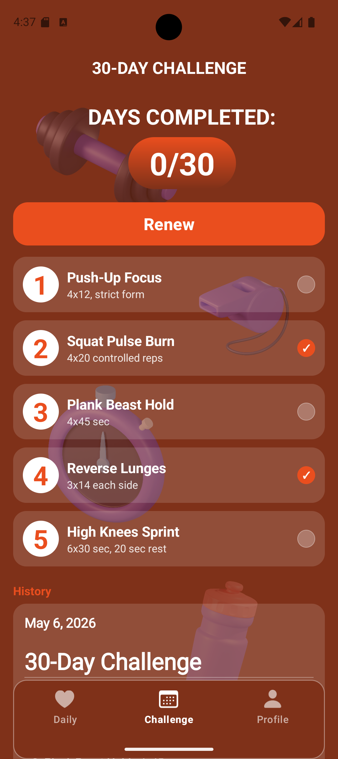 Lucky Sports AI Trainer challenge and progress screen